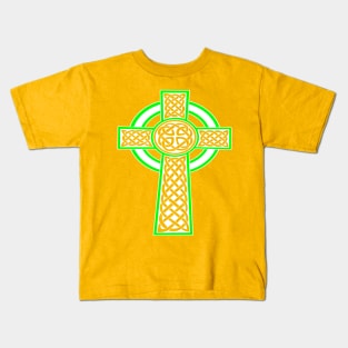 St Patrick's Day Celtic Cross White and Green Kids T-Shirt